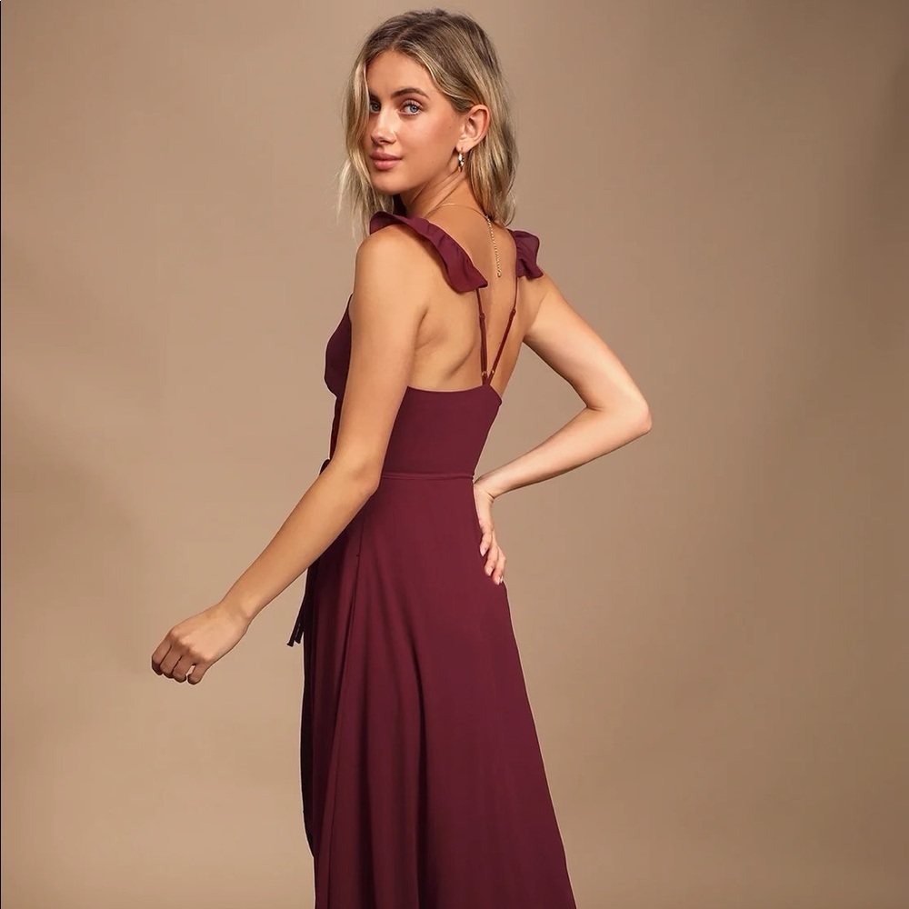 Lulu’s Here’s to Us Burgundy Wrap Dress